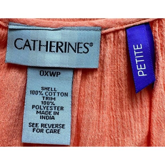 Catherines Tunic Women OXWP 14/16W Petite Orange 3/4 Sleeve Crochet Floral Detai - Picture 5 of 9